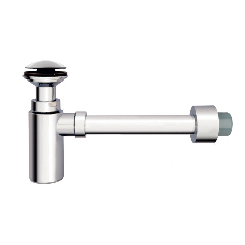 Jimten Sífón botella extensible, válvula lavabo/bide, con sistemas de apertura/cierre Click-Clack, salida horizontal con alargadera y plafón. (Chapa de ac. inox. Ø 70) S-442