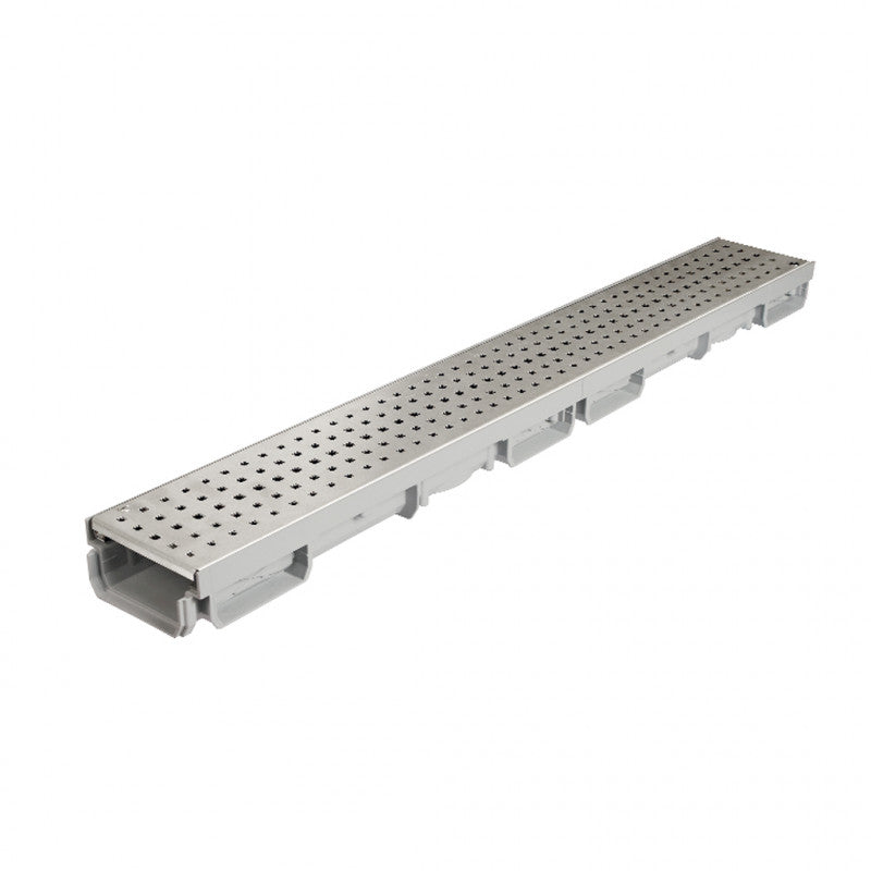 Jimten <b>Uso privado</b>. Canaleta con rejilla perforada de acero inoxidable ancho 130 1209 CAB10ATI